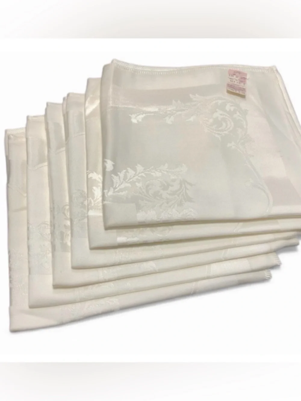 6 Vintage Ivory Damask Cloth Napkins Set w/ Original Tags – Elegant Table Linens